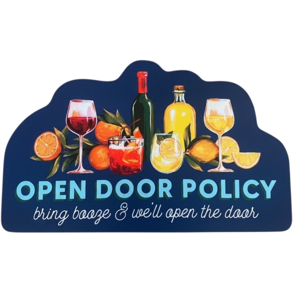 Place & Time Open Door Policy Bring Booze Porch Patio Doormat 18x30 Navy Blue